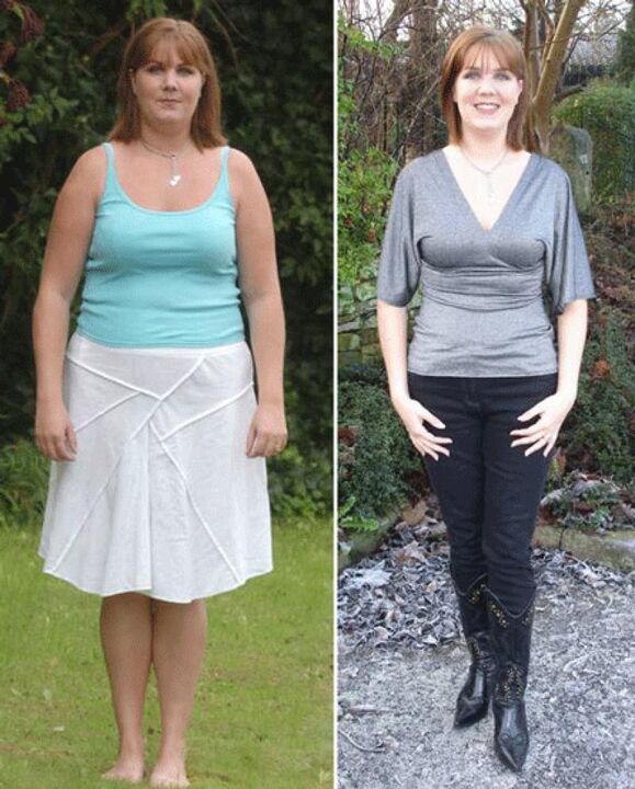 Sieviete pirms un pēc svara zaudēšanas, ievērojot kefīra diētu